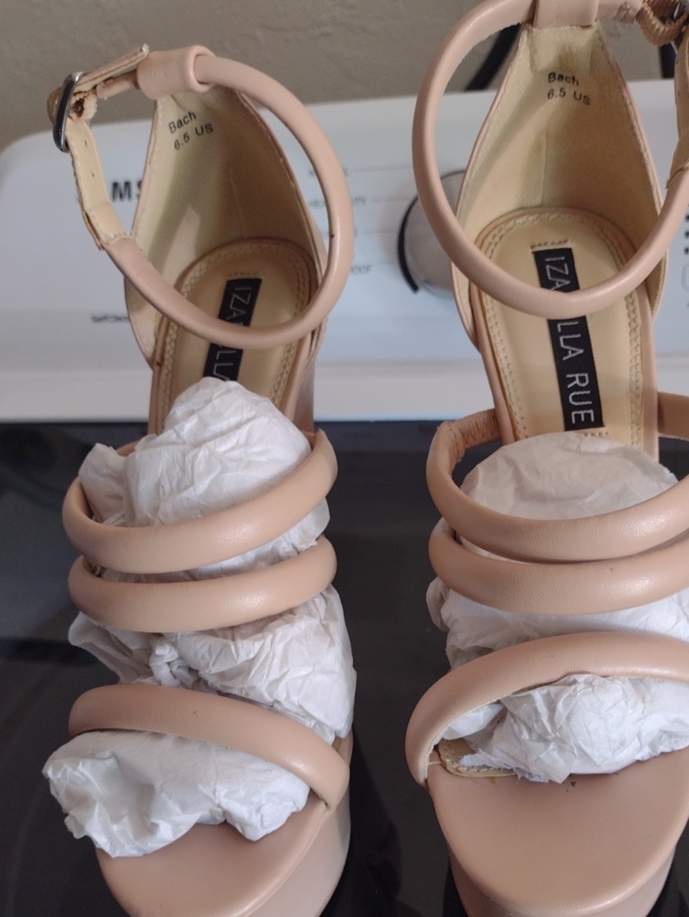 Izabella Rue Blush Nude Strappy Block Heel Sandals